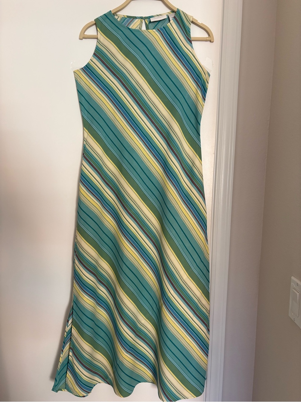 Liz Claiborne Silk Teal and Yellow Striped Maxi Dress - Picture 13 of 13